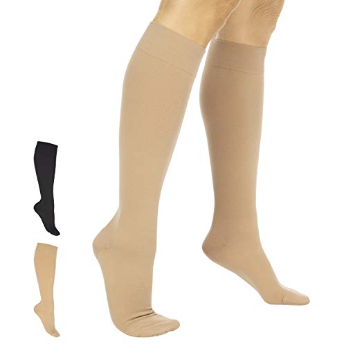 TruCompress Medias de compresión – 15 – 20 mmHg para varices – Manguera ultra transparente estilo TED para mujeres y hombres – rodilla alta para hinchazón, dolor, maternidad, embarazo y enfermeras