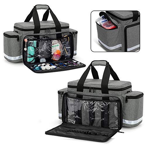 Trunab Bolsa Médica de Primeros Auxilios de Emergencia Vacía Gris, Botiquines de Primeros Auxilios Bolsa Almacenamiento Médico con Divisores Interiores y Fondo Antideslizante, Ideal para EMT, EMS