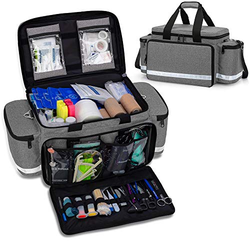 Trunab Bolsa Médica de Primeros Auxilios de Emergencia Vacía Gris, Botiquines de Primeros Auxilios Bolsa Almacenamiento Médico con Divisores Interiores y Fondo Antideslizante, Ideal para EMT, EMS