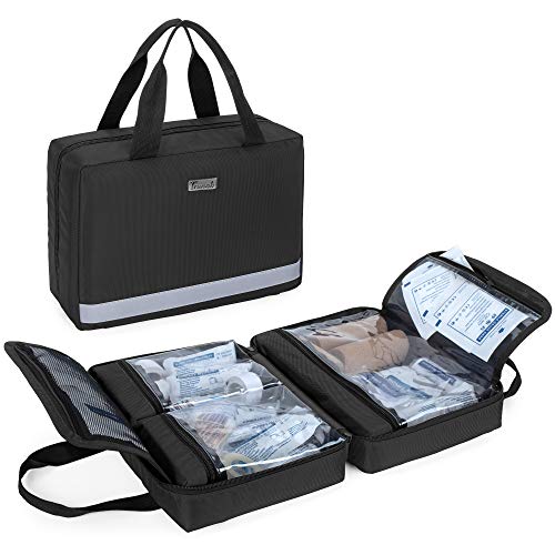 Trunab Botiquin de Primeros Auxilios Coche Negro, Vacío, SÓLO Bolsa Bolsa de Farmacia, Caja Botiquín Casa Profesional para Kit de Emergencia, Ideal para Hogar, Camping, Viajes y Senderismo