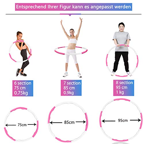 Tumax Hula Hoop Fitness Profesional con Espuma, Aro de Fitness con 8 Secciones, Tamaño Ajustable, Adecuado para Adultos, Niños, Principiantes, Uso en Casa o Exterior, Diseño de Onda 1,2 kg Ø95 cm