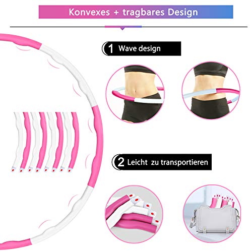 Tumax Hula Hoop Fitness Profesional con Espuma, Aro de Fitness con 8 Secciones, Tamaño Ajustable, Adecuado para Adultos, Niños, Principiantes, Uso en Casa o Exterior, Diseño de Onda 1,2 kg Ø95 cm