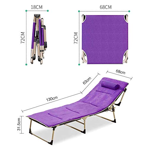 Tumbona Playa Plegable Tumbona Jardin Exterior Silla Ligera Tumbona inclinable Tumbona Jardin Exterior para Camping Piscina Cama Extra Ancha (Morado con Cojin)