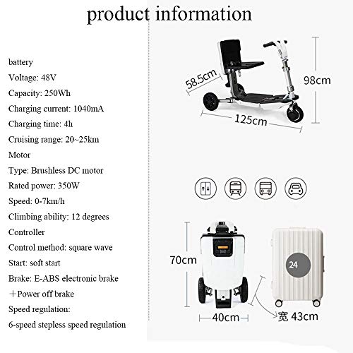 TWW Carro De Equipaje Eléctrico, Scooter Viejo, Triciclo Eléctrico, Carro De Equipaje Plegable Liviano, Carro De Batería Pequeño para Ancianos