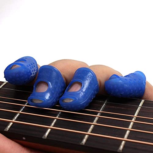 TYUXINSD Hermosa 4 Guitarra Silicone Dedo Protector Mano Izquierda Anti-Dolor Cuna Proteger la Almohadilla Izquierda Free 3 Picks (Size : Finger Protector Blue Medium)