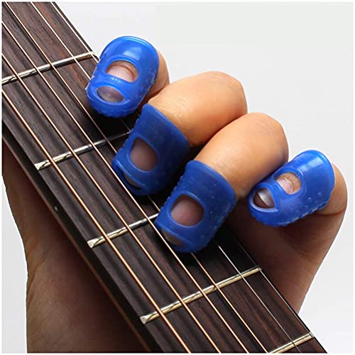 TYUXINSD Hermosa 4 Guitarra Silicone Dedo Protector Mano Izquierda Anti-Dolor Cuna Proteger la Almohadilla Izquierda Free 3 Picks (Size : Finger Protector Blue Medium)