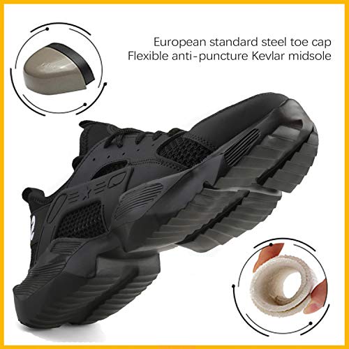 UCAYALI Zapatos de Seguridad Hombre Verano Zapatillas para Trabajar Ligeros Calzado de Seguridad Comodos con Punta de Acero Transpirables Deportivas de Seguridad(024 Negro, 44 EU)