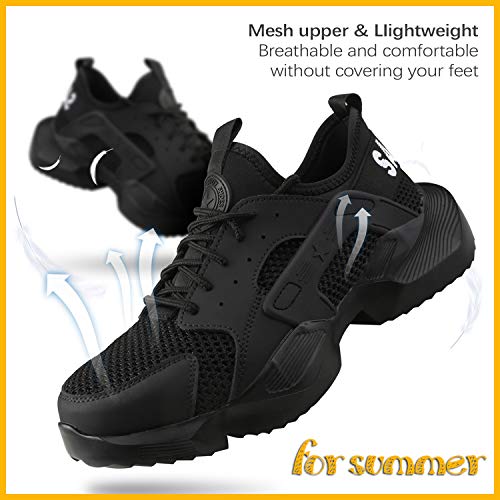 UCAYALI Zapatos de Seguridad Hombre Verano Zapatillas para Trabajar Ligeros Calzado de Seguridad Comodos con Punta de Acero Transpirables Deportivas de Seguridad(024 Negro, 44 EU)