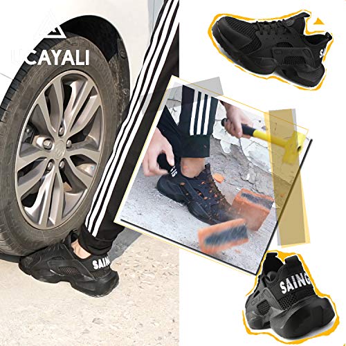 UCAYALI Zapatos de Seguridad Hombre Verano Zapatillas para Trabajar Ligeros Calzado de Seguridad Comodos con Punta de Acero Transpirables Deportivas de Seguridad(024 Negro, 44 EU)