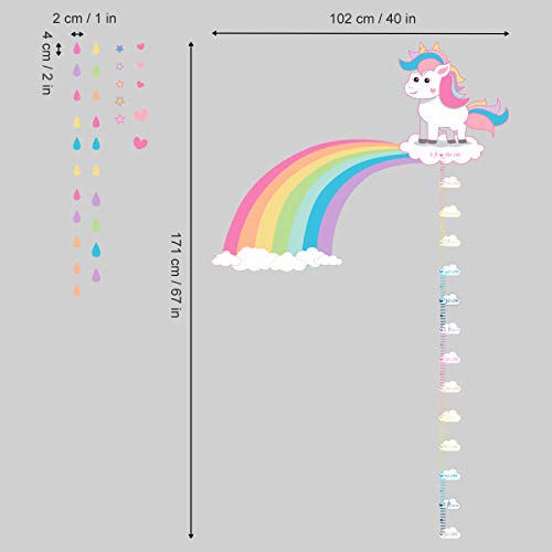 ufengke Altura Pegatinas de Pared Unicornio Arco Iris Vinilos Adhesivas Pared Nube Gota de Agua para Dormitorio Habitación Infantiles Niñas Sala de Estar