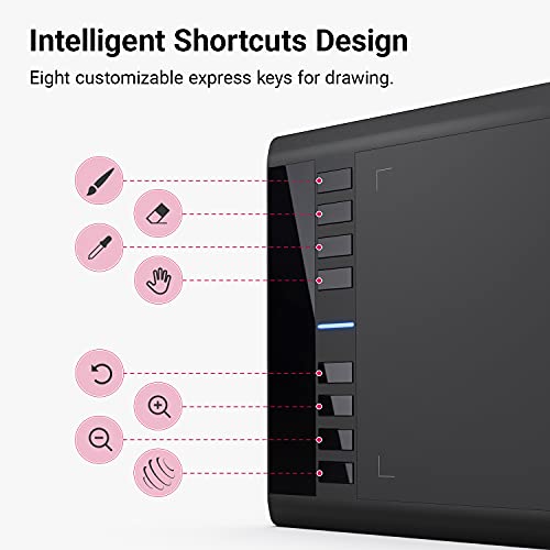 UGEE M708 V3 Tableta Gráfica de Dibujo, 10 x 6 Pulgadas Tableta Dibujo Digital con 8 Teclas de Acceso Rápido, Lápiz de 8192 Niveles, Compatible con Chromebook, Linux, Windows 7/8/10, Mac OS 10.10