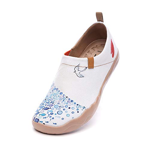 UIN Pacific Time Zapatillas de Deporte cómodas para Mujer para Viajes de Pescado Zapatos para Caminar Pintados de Moda Zapatos sin Cordones de Lona Azul