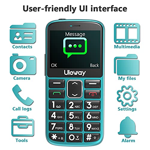 Uleway gsm Teléfono Móvil para Mayores con Teclas Grandes Telefonos Basicos Fácil de Usar Celular para Ancianos Doble SIM Móvil Simple con Botón SOS, Cámara, Linterna (Verde)