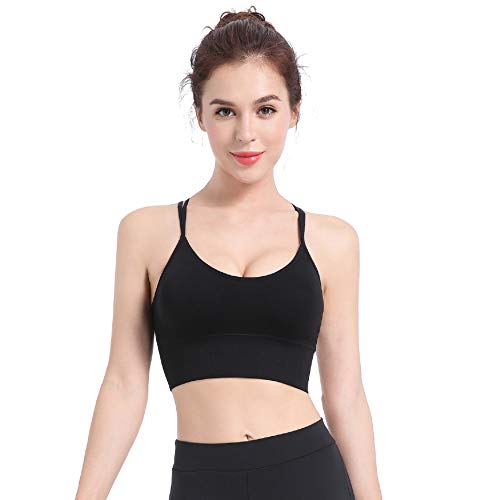 UMIPUBO Sujetador de Camisola para Mujer Sujetador de Tubo de Cuello V Banda Bralette sin Costuras Sujetador de Dormir Sujetador Deportivo Ropa Interior con Tirantes Elásticos (Negro, S)