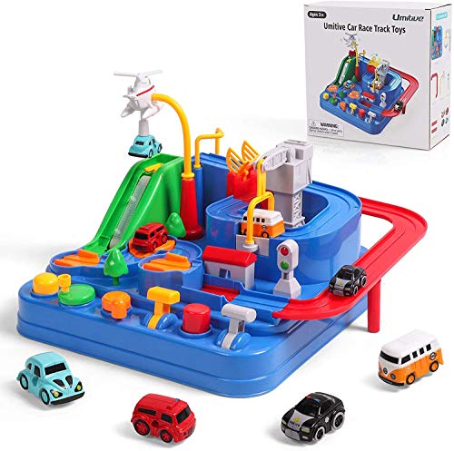 Umitive Pista de Coches para Niños, Cars Juguetes de Aventura Playsets con Ciudad Rescate Pista, Juegos Interactivos Montessori Educativo para Niños 3 4 5 6 7 8 años (Small)