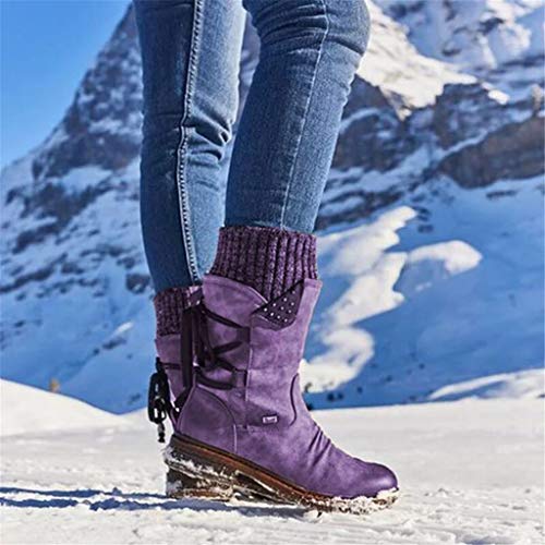 UMore Botas de Mujer Otoño Invierno 2020 Tacon Bajo Zapatos Largas Botas Forrado de Piel Antideslizante Cómodo Cremallera Hebilla