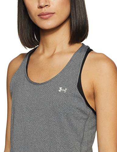 Under Armour UA Heatgear Racer, Camiseta sin Mangas Mujer, Pitch Gray Light Heather/Metallic Silver, M