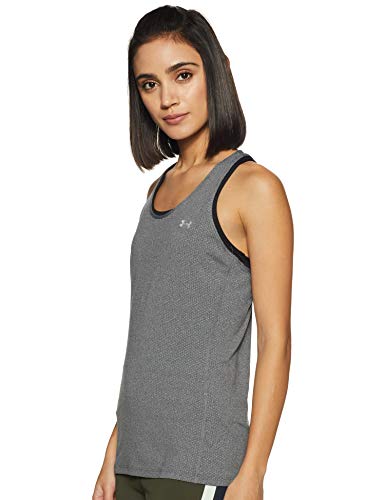 Under Armour UA Heatgear Racer, Camiseta sin Mangas Mujer, Pitch Gray Light Heather/Metallic Silver, M