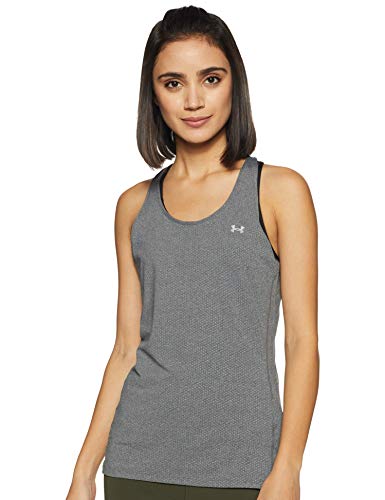 Under Armour UA Heatgear Racer, Camiseta sin Mangas Mujer, Pitch Gray Light Heather/Metallic Silver, M