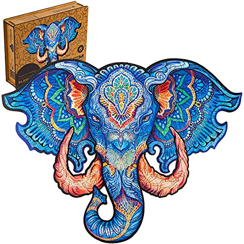 Unidragon Rompecabezas de madera de rompecabezas, el mejor regalo para adultos y niños, piezas de forma única de elefante eterno, 33 x 25 cm, 194 piezas, tamaño mediano