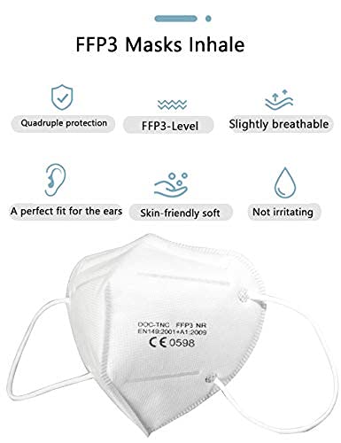 Uniguardian 20x-Mascarillas FFP3 Máscara-empaquetado individualmente Máscaras de protección respiratoria,certificado EN 149:2001+A1:2009,filtro de clase de filtro más alto 99%-sin válvula