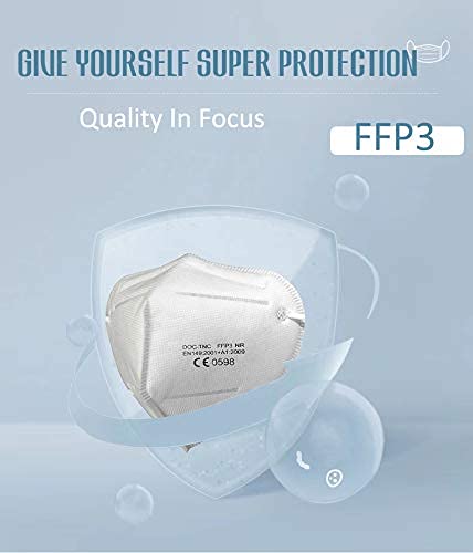 Uniguardian 20x-Mascarillas FFP3 Máscara-empaquetado individualmente Máscaras de protección respiratoria,certificado EN 149:2001+A1:2009,filtro de clase de filtro más alto 99%-sin válvula