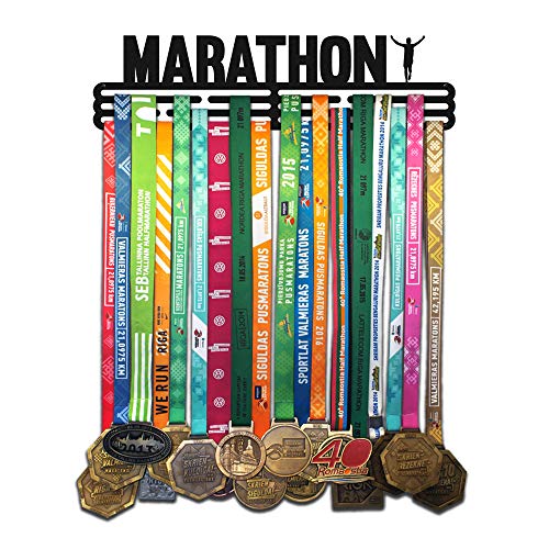 United Medals Marathon Medalla Percha | Acero Recubierto de Polvo Negro (43cm / 48 Medallas) Soporte para Medallas Deportivas