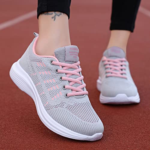 URIBAKY - Zapatillas de deporte con cordones de aire libre para mujer, transpirables, transpirables, de malla al aire libre y con cordones, gris, 41 EU