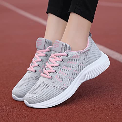 URIBAKY - Zapatillas de deporte con cordones de aire libre para mujer, transpirables, transpirables, de malla al aire libre y con cordones, gris, 41 EU