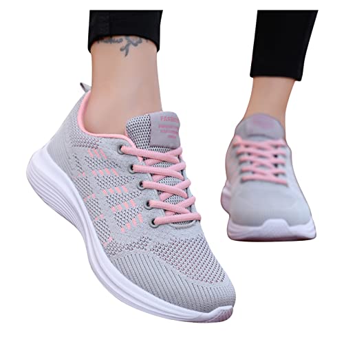 URIBAKY - Zapatillas de deporte con cordones de aire libre para mujer, transpirables, transpirables, de malla al aire libre y con cordones, gris, 41 EU