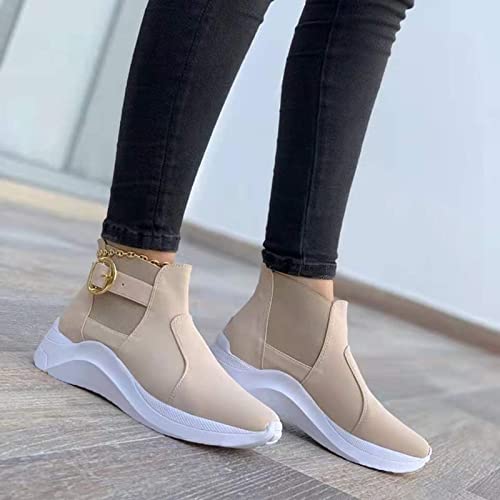 URIBAKY - Zapatillas de moda para mujer, con fondo plano, con suela de malla, zapatillas de running informales, zapatillas de running para correr, deportes al aire libre, tenis, beige, 42 EU