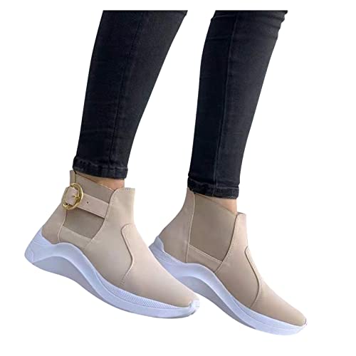 URIBAKY - Zapatillas de moda para mujer, con fondo plano, con suela de malla, zapatillas de running informales, zapatillas de running para correr, deportes al aire libre, tenis, beige, 42 EU