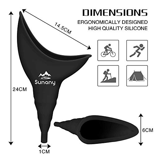 Urinario Femenino Dispositivo, Portátil Orinal Femenino Embudo De Silicona para Mujeres De Pie para Orinar, Reutilizable Urinario Mujer,Adecuado para Actividades Al Aire Libre,Camping,Viajes(Negro)