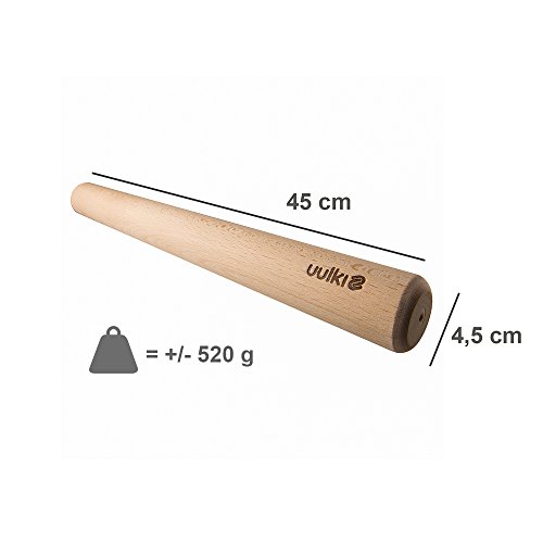 Uulki Rodillo de amasar de cocina en Madera de haya Ecológico - Artesanía tradicional de Europa 4,5 cm diámetro (45 cm)