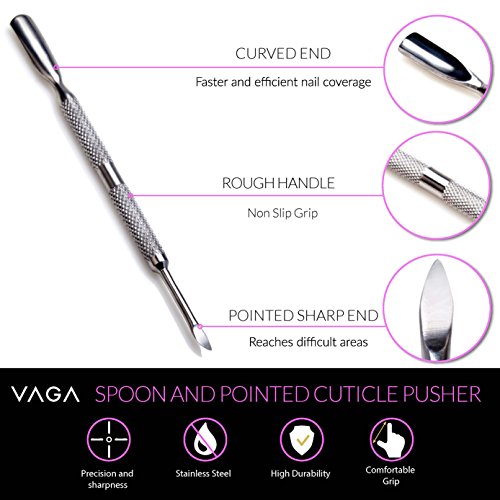 VAGA 4 Herramientas de metal para hacer manicura y pedicura, Kit de uso profesional para podologo quita cutícula, empujador de cuchara, cuchillo, punta plana y filosa, removedor de cuticula de acero