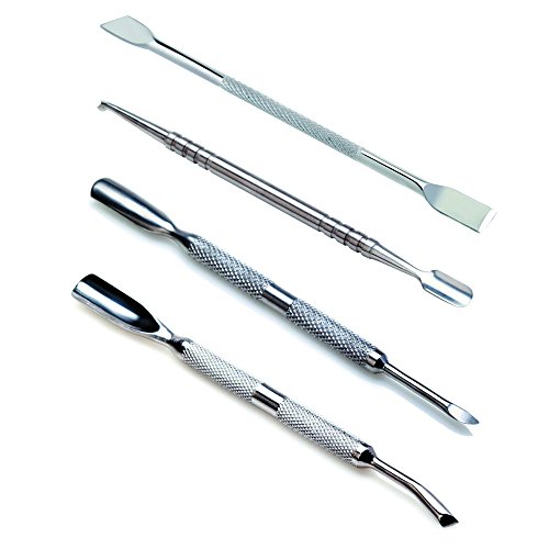 VAGA 4 Herramientas de metal para hacer manicura y pedicura, Kit de uso profesional para podologo quita cutícula, empujador de cuchara, cuchillo, punta plana y filosa, removedor de cuticula de acero