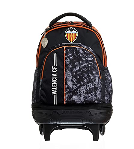 Valencia CF Mochila Escolar con Ruedas Juvenil Tres Compartimentos Doble Cremallera Carro Desmontable 34,5x44,5x23 cm Color Negro, Talla única