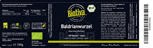 Valeriana Cápsulas Bio (150 cápsulas) - Valeriana de raíz molida - 700mg por cápsula - embotellado y controlado en Alemania (DE-ÖKO-005)