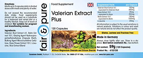 Valeriana Complex Plus - Extracto de Valeriana - Vegano - Con Lúpulo y Melisa - Puro - 120 Cápsulas