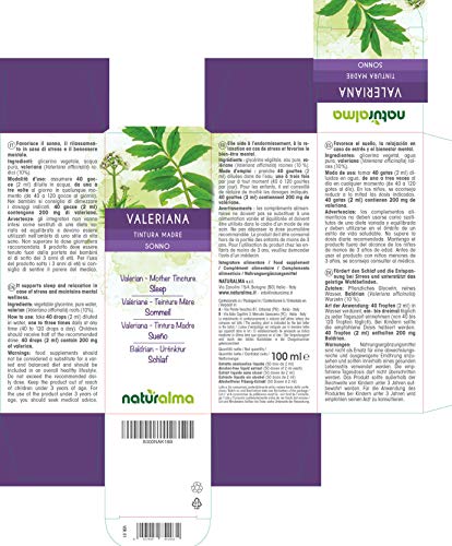 Valeriana (Valeriana officinalis) raíces Tintura Madre sin alcohol Naturalma | Extracto líquido gotas 100 ml | Complemento alimenticio | Vegano