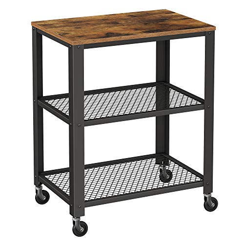 VASAGLE Carrito de Servicio de 3 Niveles, Carrito de Cocina, Carrito Auxiliar con Ruedas, 60 x 40 x 77,5 cm, Tablero de sobremesa, para Cocina, Sala de Estar, Vintage y Negro LRC78X