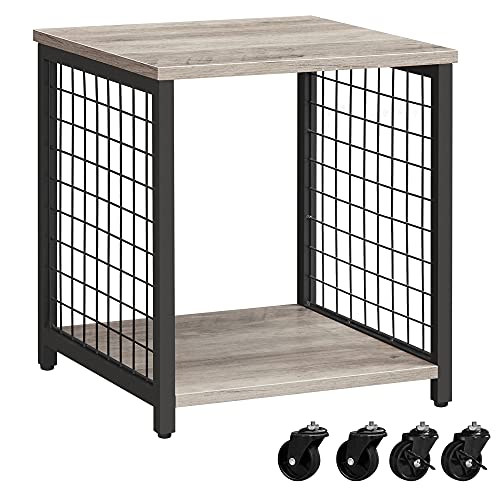 VASAGLE Mesa Auxiliar, Mesita de Noche, con Ruedas, con Estante de Almacenamiento, Estructura de Acero, 40 x 40 x 50 cm, para Salón, Dormitorio, Estilo Industrial, Gris y Negro LET274B02