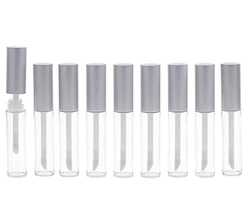 VASANA - 10 tubos de brillo de labios de 10 ml a granel con tapa de plata vacía de plástico para pintalabios de labios de plástico para muestras de lápiz labial