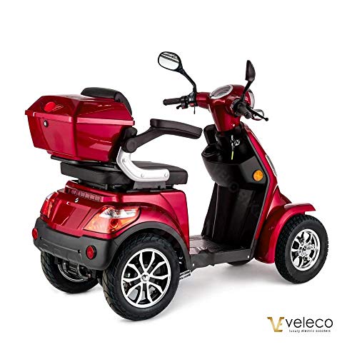 VELECO Scooter para discapacitados de 4 Ruedas Para Personas Mayores Minusvalido 1000W FASTER 25km/h (Rojo)