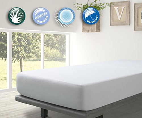 Velfont Aloe Vera – Protector de cColchón de aloe vera, resistente al agua y transpirable, disponible en varios tamaños, 90 x 200 cm