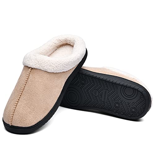 Veluckin Zapatillas de casa de Invierno para Hombres y Mujeres Calidez Antideslizante,Caqui,44/45EU