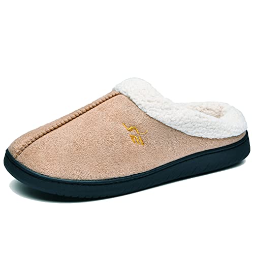 Veluckin Zapatillas de casa de Invierno para Hombres y Mujeres Calidez Antideslizante,Caqui,44/45EU