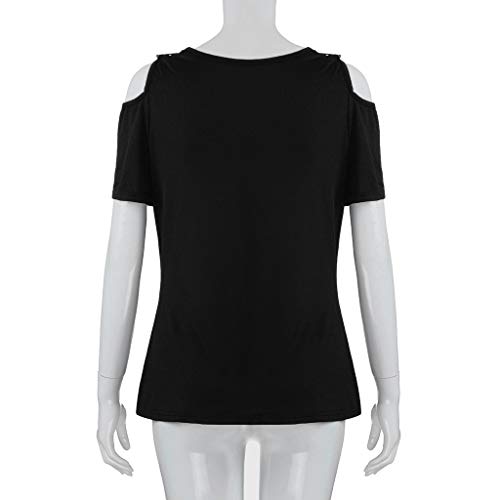 VEMOW Camisetas Camisa Casual con Cuello drapeado de Manga Corta para Mujer Camiseta de Manga Corta(Negro,2XL)