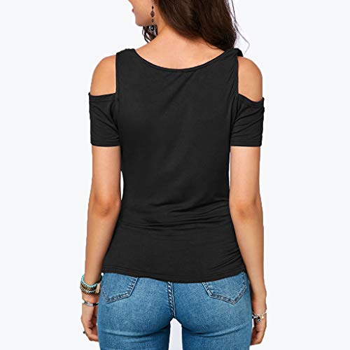 VEMOW Camisetas Camisa Casual con Cuello drapeado de Manga Corta para Mujer Camiseta de Manga Corta(Negro,2XL)