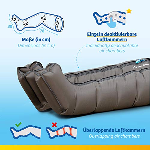 Venen Engel ® 8 Premium aparato de masajes con pantalones, 8 cámaras de aire desactivables, tiempo y presión fáciles de configurar, 6 programas de masaje, masaje sin interrupcione